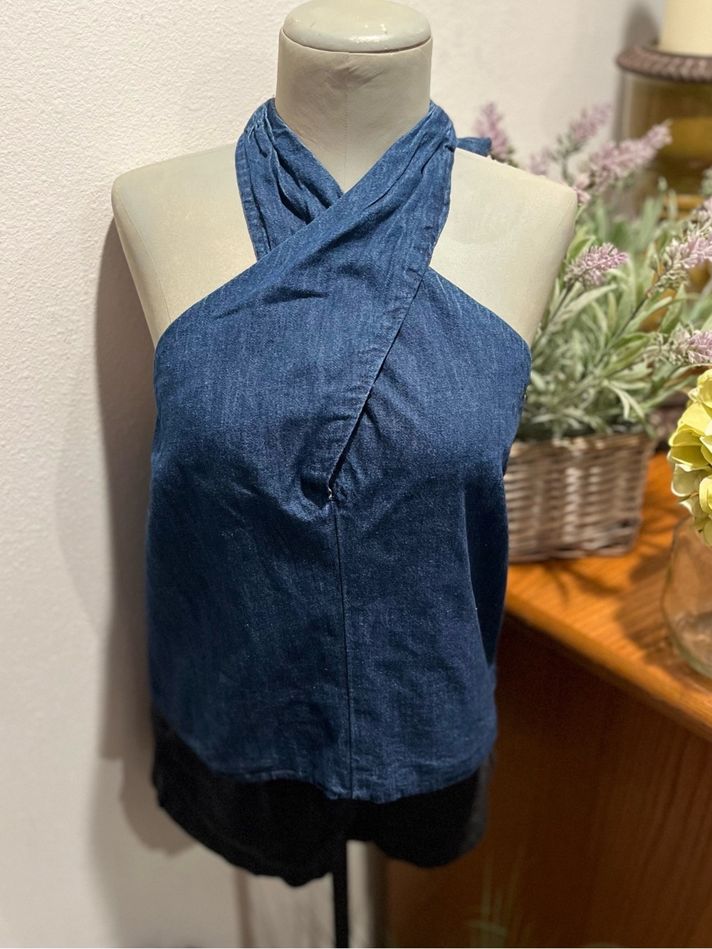 Loft wrap denim halter top size 14